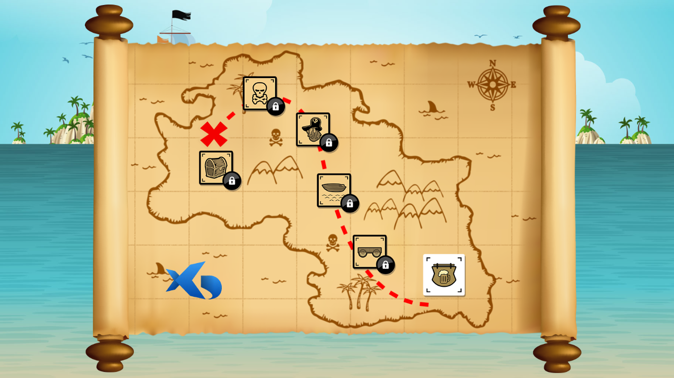 Pirate game treasure map interface